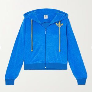 Adidas - Adicolor Heritage Now Blue Bird cropped  velour-jacquard hoodie XS
